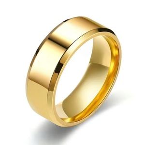 Gold Stainless Steel Band Ring - Polished Classic Minimal Wedding Band